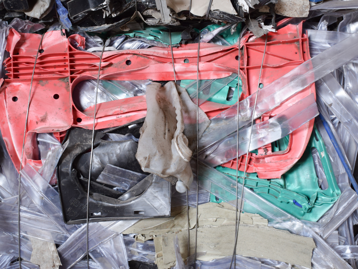 Image of plastic which is baled awaiting recycling at Nolan Recycling